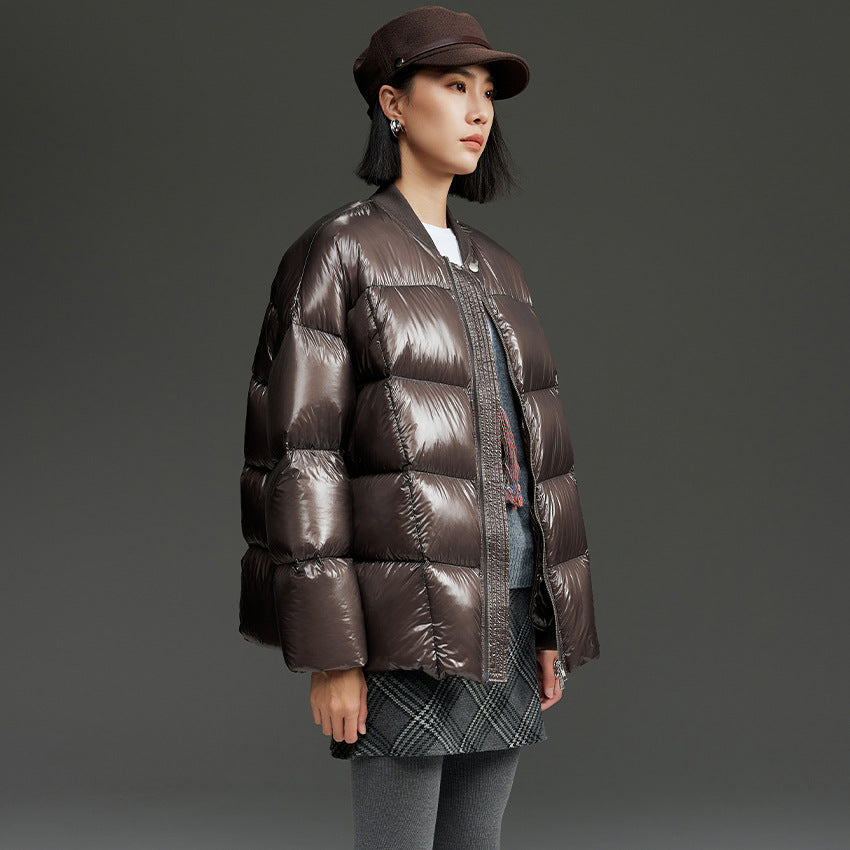 Damen Kurze gestepptte Daunenjacke mit glänzender Shell und Boxy-Silhouette Drune