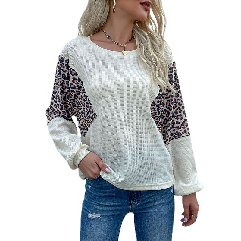 Damen Oversized Carmenausschnitt Waffelstrickpullover mit Leo‑Blockeinsätzen Drune