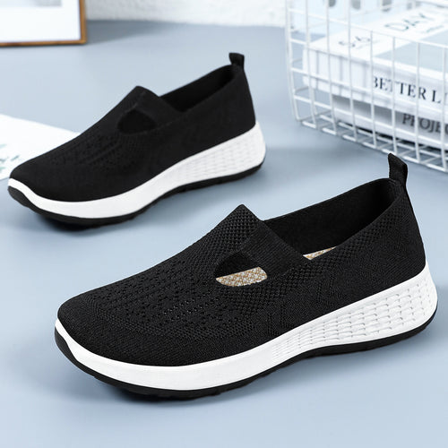 Damen nan gestrickter Slip-On Komfort-Sneaker mit V-Cut, elastischem Einstieg und dämpfender Waben-Zwischensohle Drune