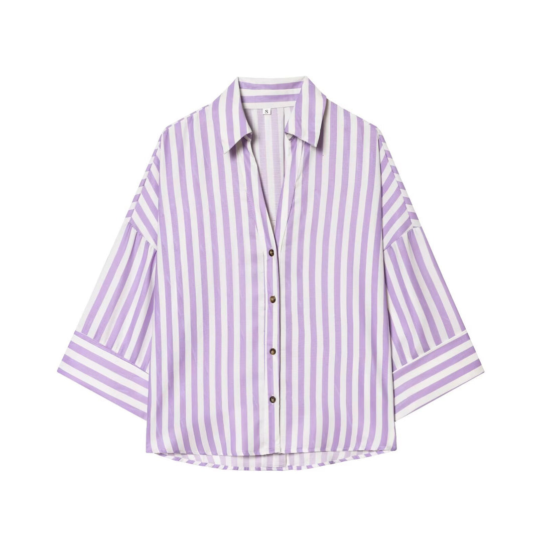 Damen nan lockere oversized Hemdbluse mit weitem Kragen und Dreiviertelärmeln Drune