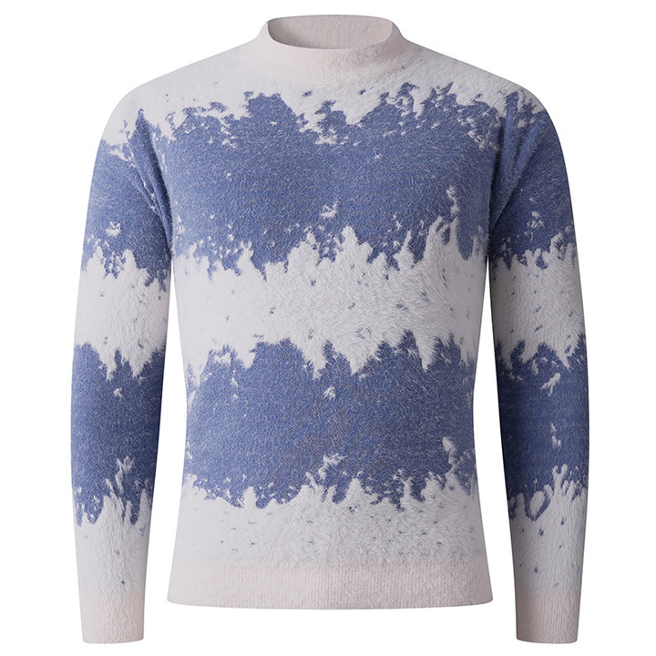 Herren Gemusterter Feinstrickpullover mit leichtem Stehkragen und Mohair‑Look Drune