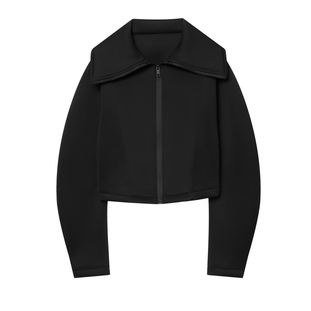 Damen Kurz geschnittene Boxy-Jacke mit überlappendem Stehkragen und wasserdichtem Reißverschluss Drune