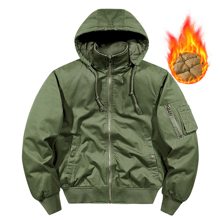 Herren Gefütterte Bomberjacke mit Kapuze und Thermoisolierung, Ärmel‑Utilitytasche Drune
