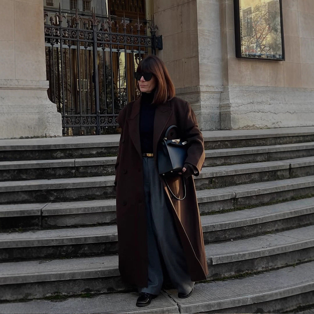 Damen Oversize Wollmix-Mantel mit verlängertem Cocoon-Schnitt und Doppelreihe Drune