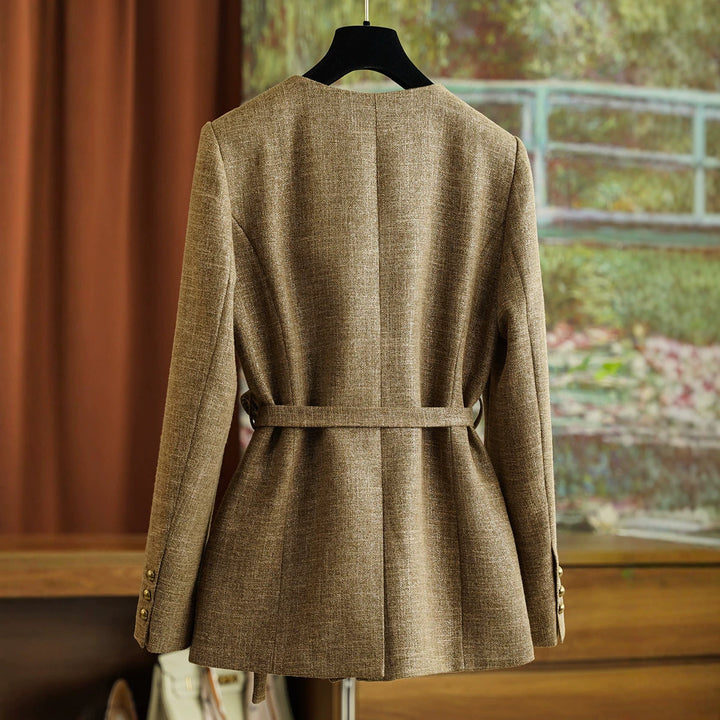 Damen Modische Blazerjacke mit Taillengürtel Drune