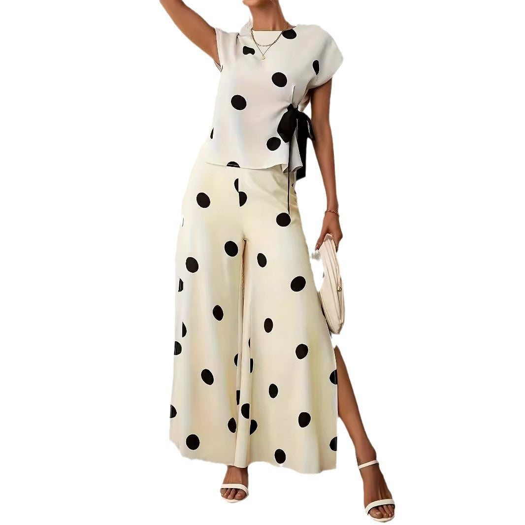 Damen Weite, luftige Polka-Dot Palazzohose mit eleganten Seitenschlitzen Drune