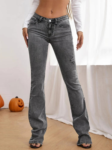 Damen Taillenhohe ausgestellte Jeans mit Perlenapplikation und formendem Bund Drune