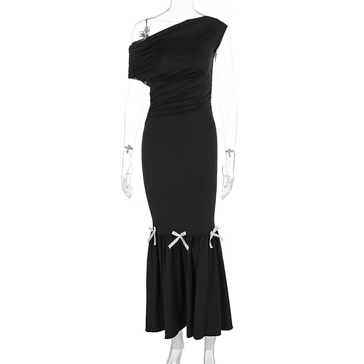 Damen Elegantes Maxikleid mit asymmetrischem One-Shoulder Design und verspielten Rüschendetails Drune