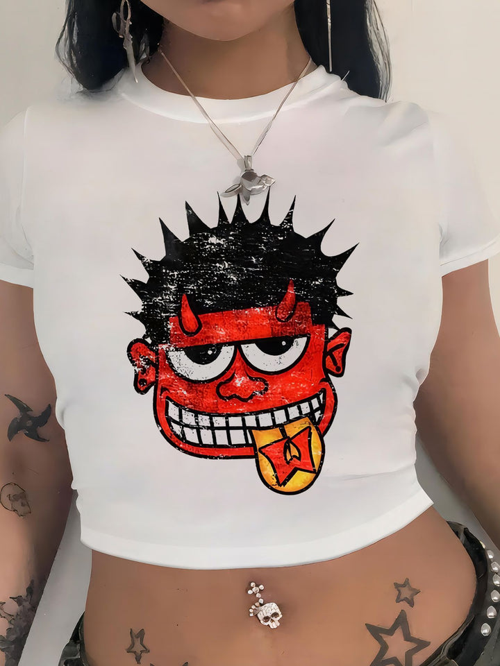 Damen Crop-T-Shirt mit kreativem Nostalgie-Druck und lässigem Schnitt Drune