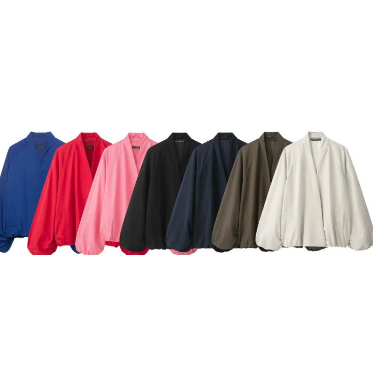 Damen Oversize‑Kimono‑Jacke mit voluminösen Ballonärmeln und elastischem Saum Drune
