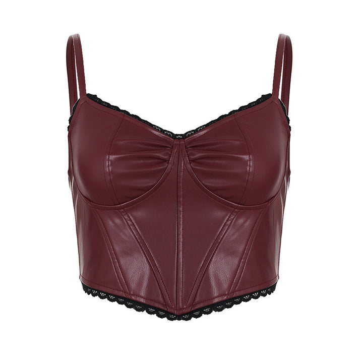 Damen Kunstleder Bustier mit verführerischen Spitzenakzenten Drune