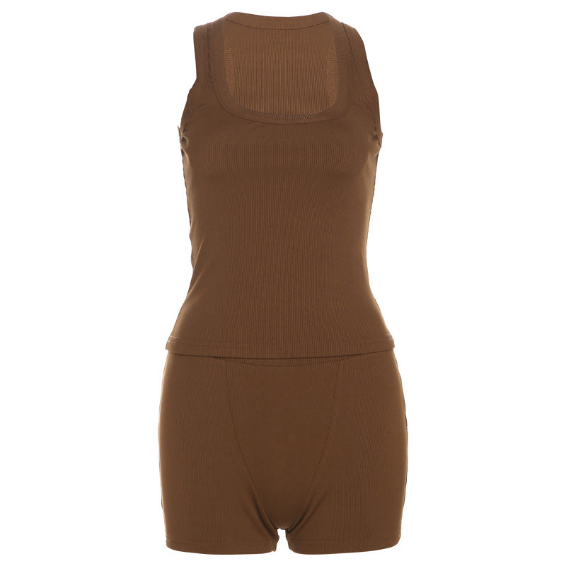 Damen Sportliches Loungewear-Set mit ärmellosem Oberteil und Shorts Drune