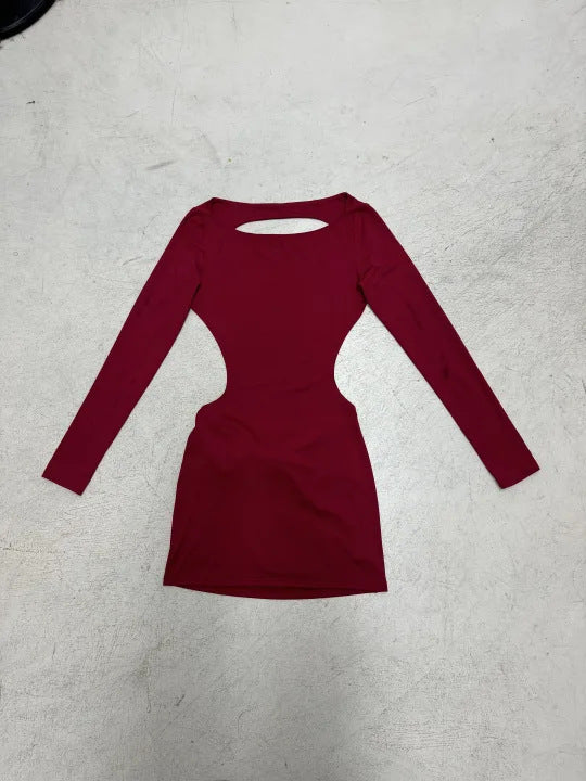 Damen nan figurbetontes Cut-Out-Minikleid mit taillierten Seiten und langen Ärmeln Drune