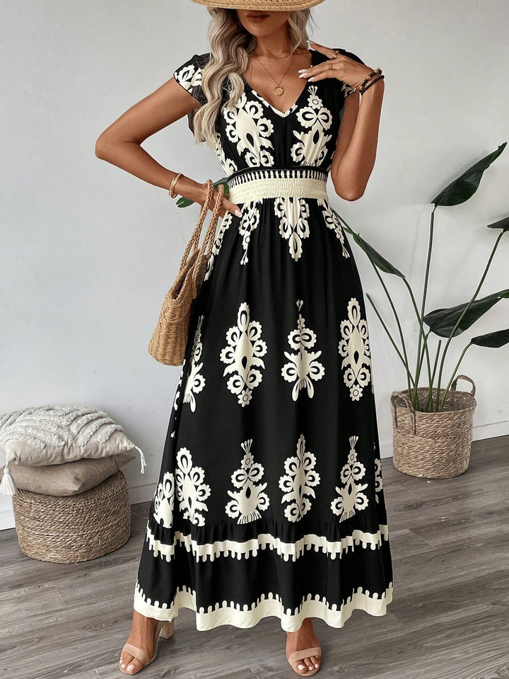 Damen Elegantes Maxikleid mit faszinierendem Musterdruck Drune