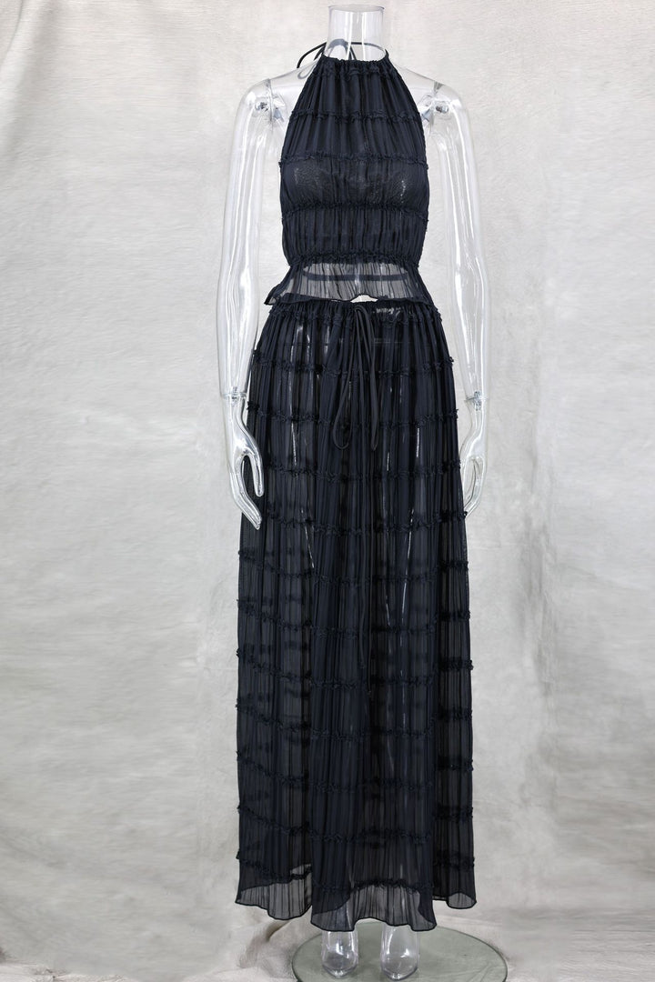 Drune | Neckholder Spitzenweste langes Kleid Set