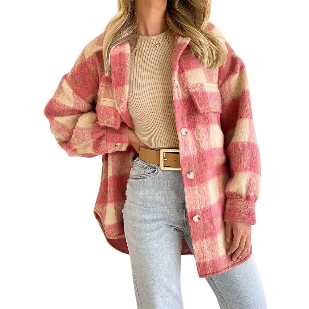 Damen Karierte Flanelljacke mit oversized Schnitt Drune