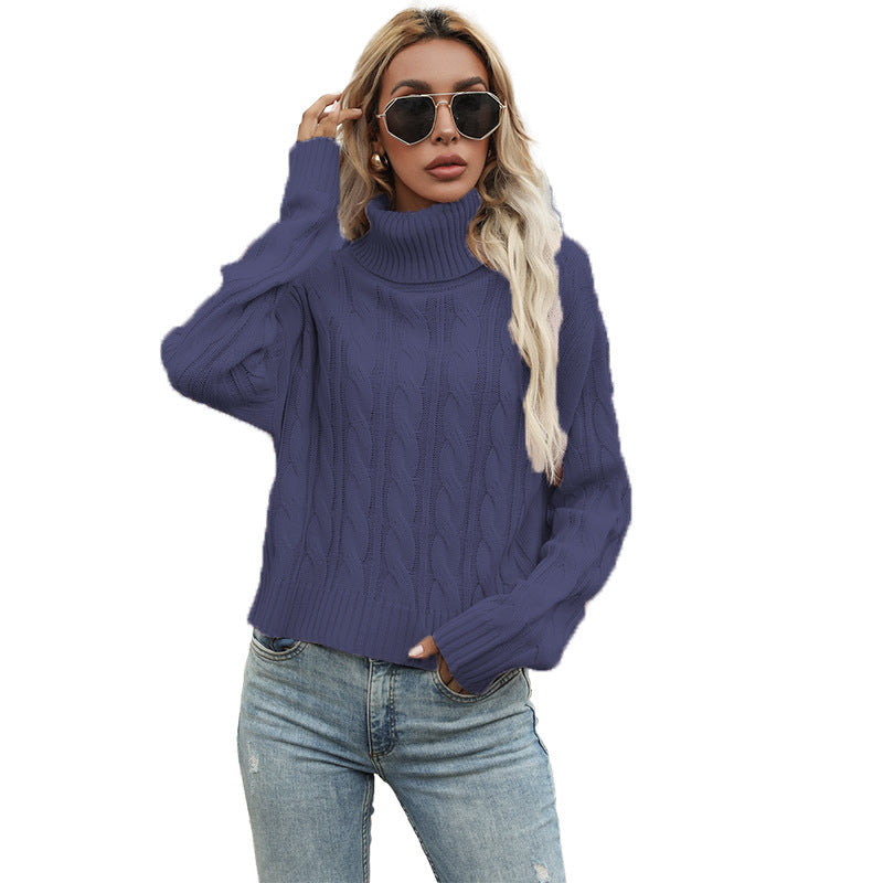 Damen Grobstrickpullover mit hohem Kragen und raffiniertem Zopfmuster Drune