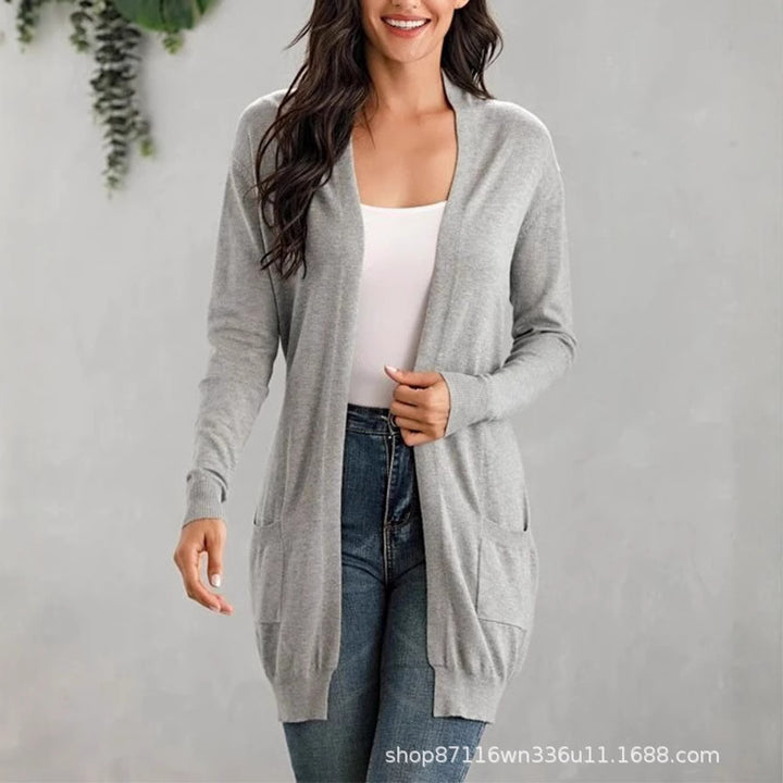 Damen Lange Strickjacke mit offenen Front und praktischen Taschen Drune