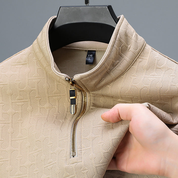 Herren Struktur-Jacquard Troyer mit kurzem Reißverschluss und Stehkragen Drune