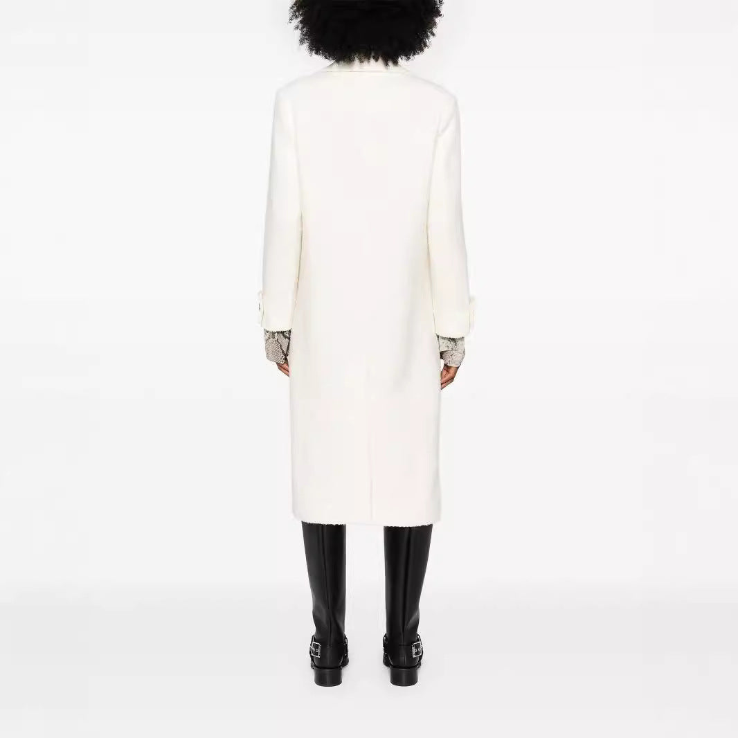 Damen Gerade geschnittener Midi-Wollmantel mit Oversize-Revers und verdeckter Knopfleiste Drune