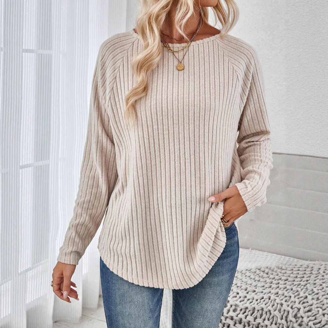 Damen Gerippter Longline-Pullover mit Raglanärmeln und abgerundetem Saum Drune