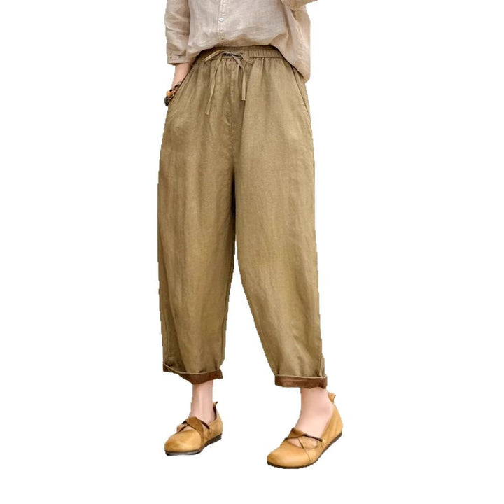 Damen Relaxed Fit Hohe Taille Hose mit verstellbarem Zugband Drune