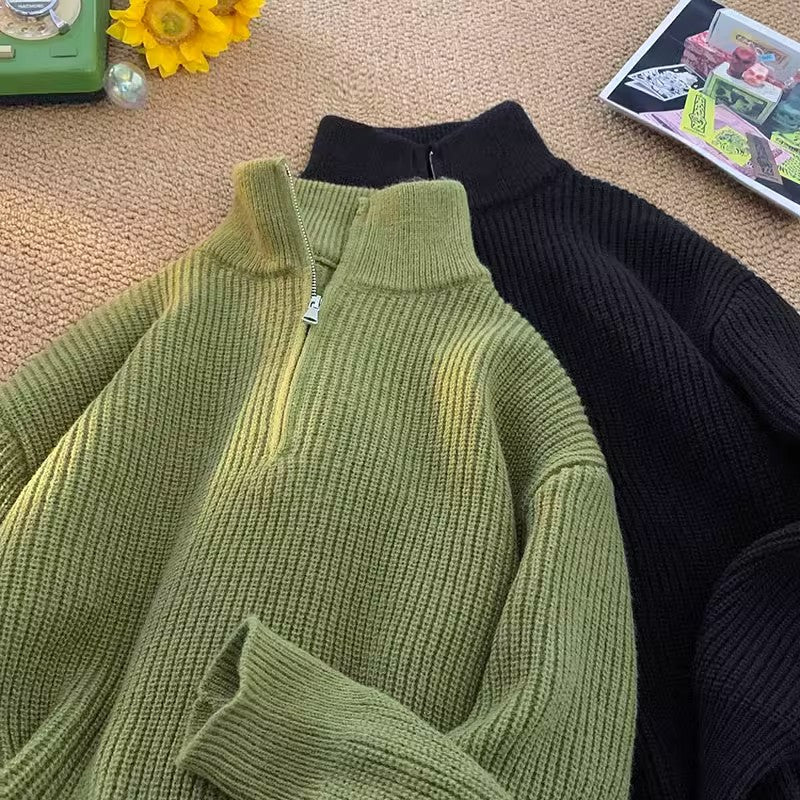 Herren lässiger Stehkragenpullover mit Reißverschluss Drune