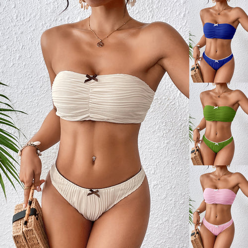 Damen Bandeau Bikini mit dekorativen Rüschen Drune