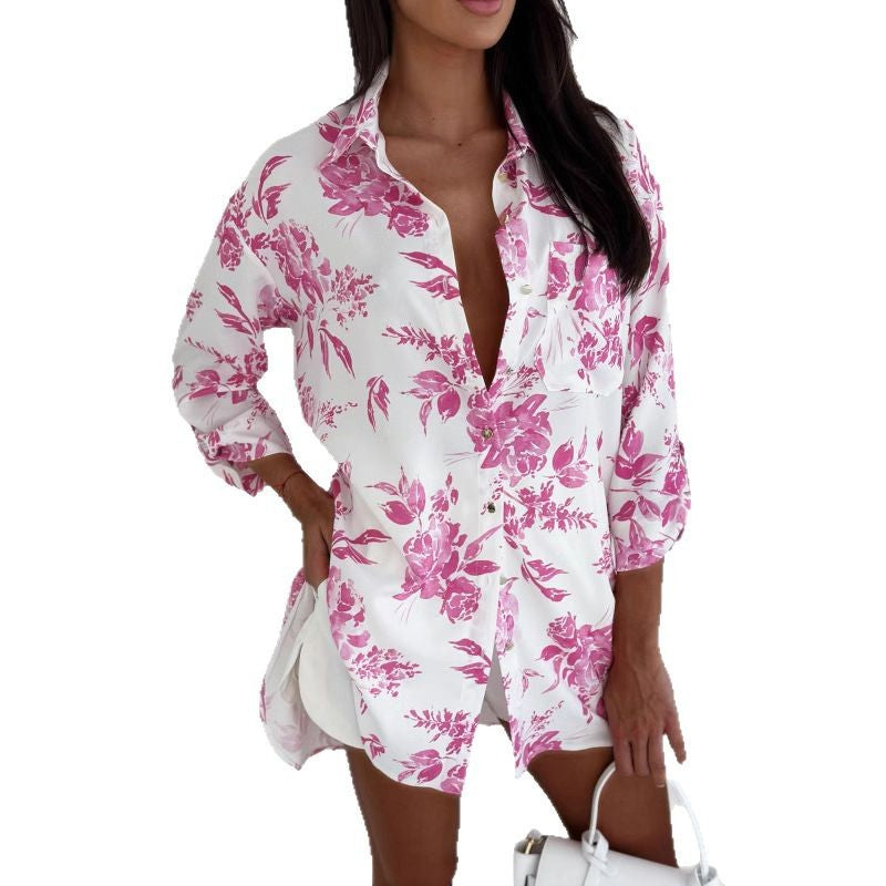 Damen lässige Bluse mit floralem Design und schickem Knopfverschluss Drune