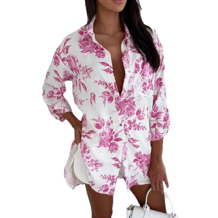 Damen lässige Bluse mit floralem Design und schickem Knopfverschluss Drune