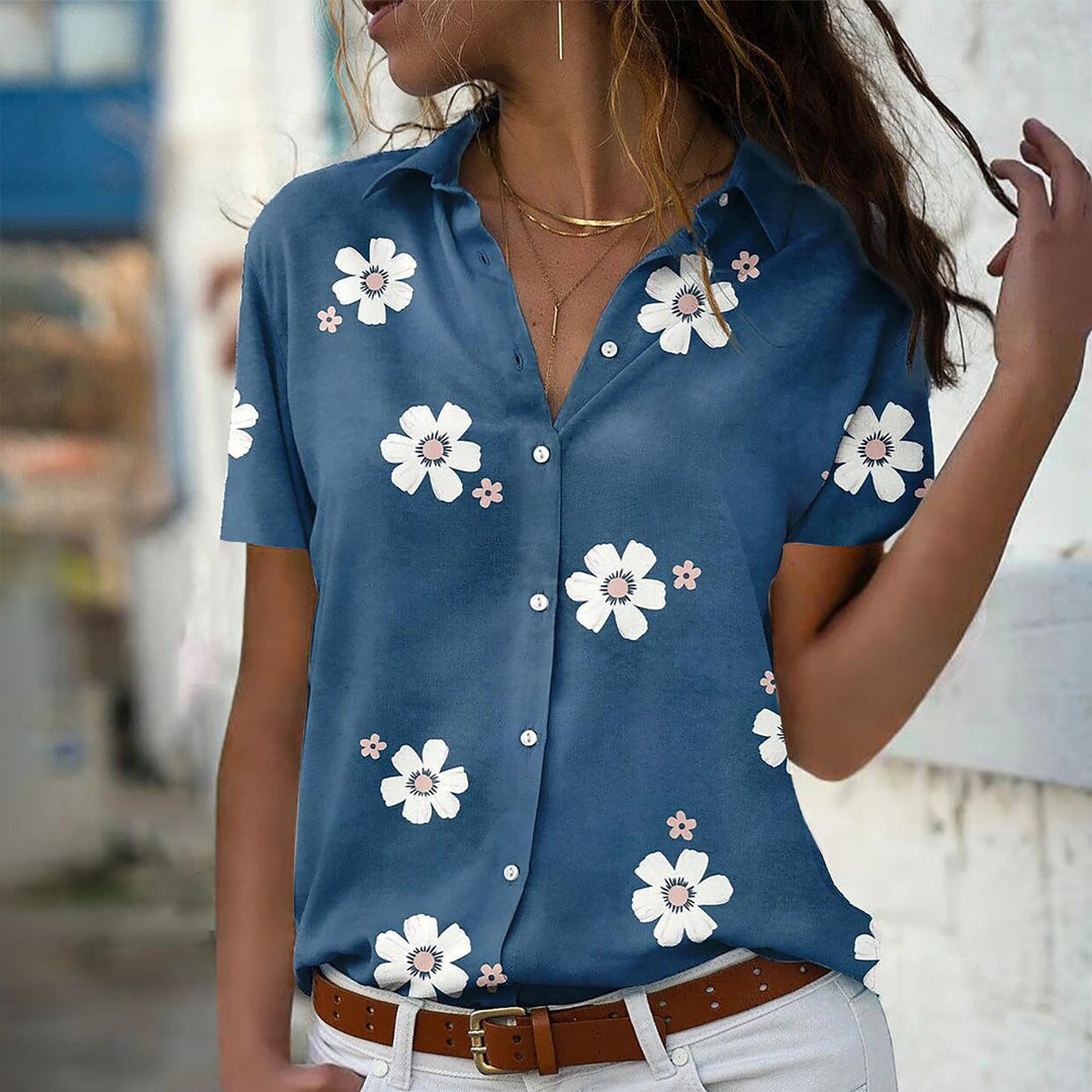 Damen Bluse mit Blumenmuster, Hemdkragen und lockerer Passform Drune