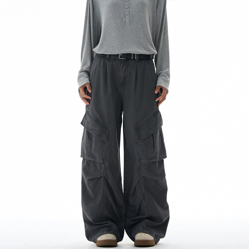 Damen weite Cargohose mit tiefem Schritt und aufgesetzten Taschen Drune