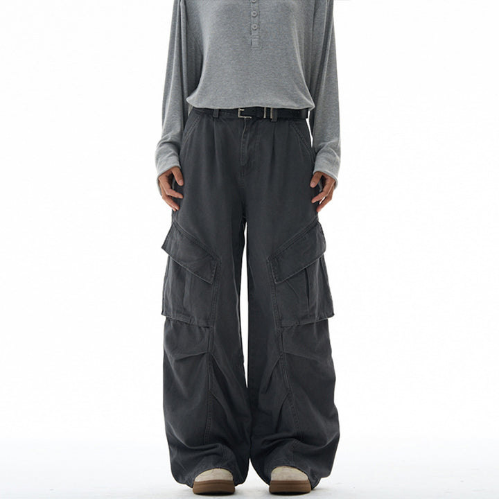Damen weite Cargohose mit tiefem Schritt und aufgesetzten Taschen Drune