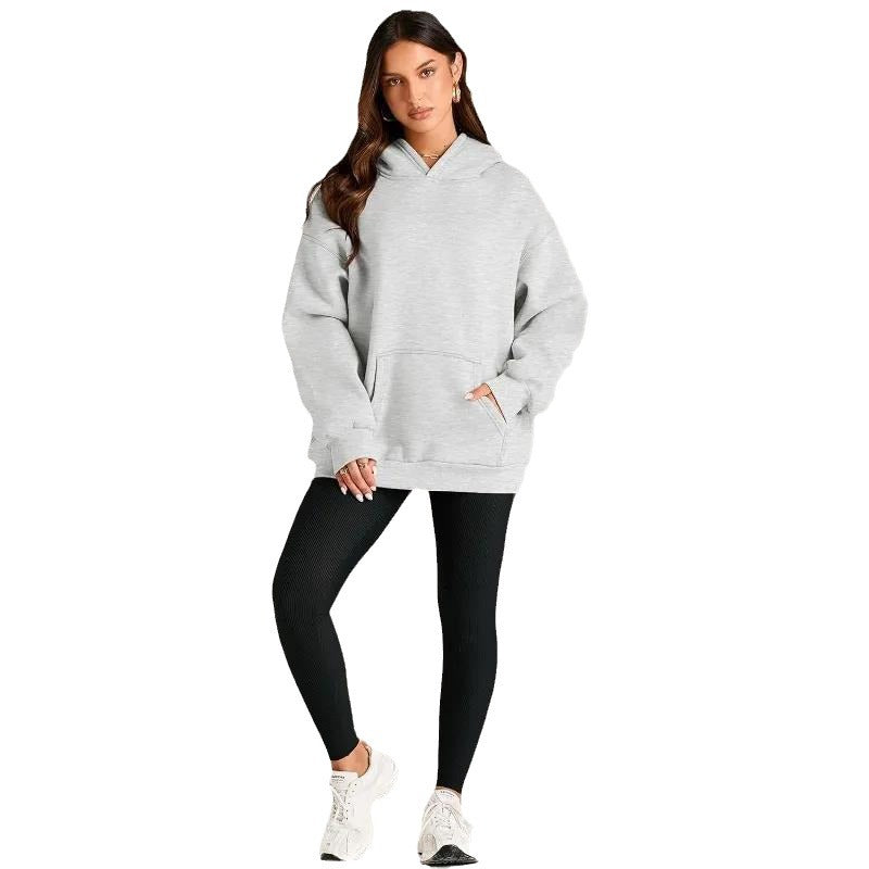 Damen nan oversized Kapuzenpullover mit verlängerter Silhouette und Kängurutasche Drune