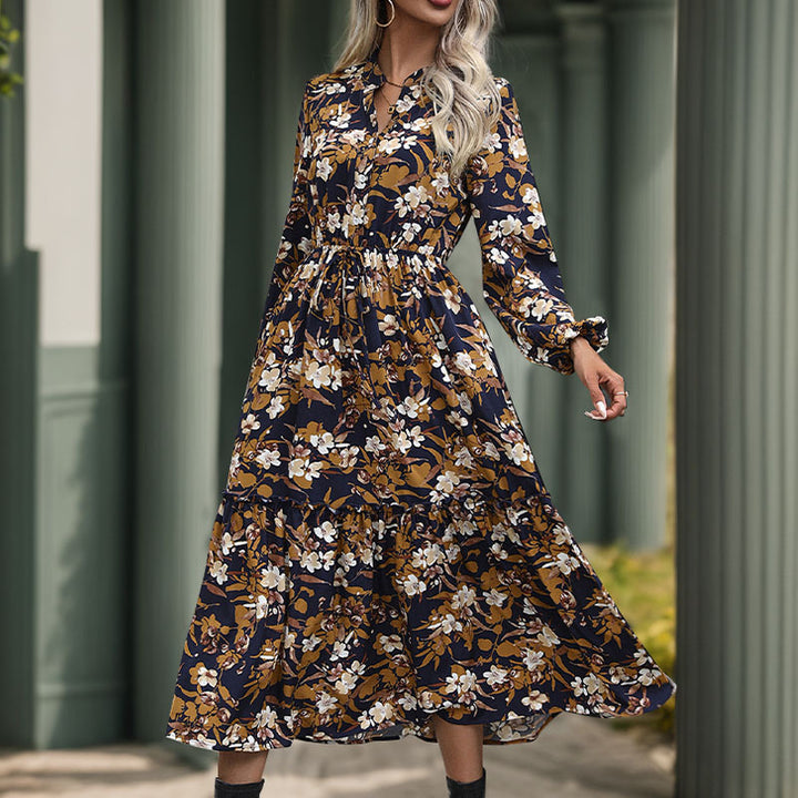 Damen Midikleid mit floralem Design und eleganter Taillierung Drune