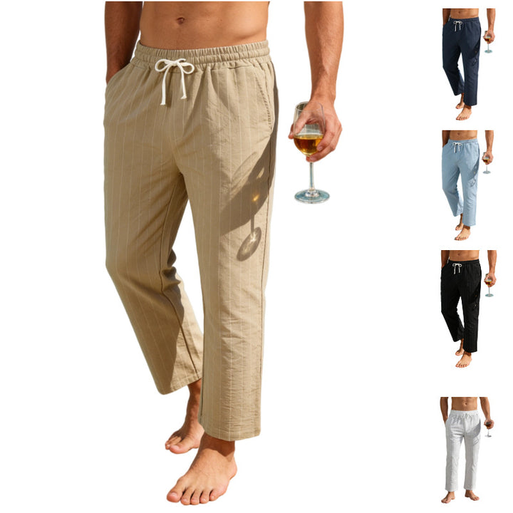Herren Entspannte Pinstripe-Freizeithose mit elastischem Bund und Kordel Drune