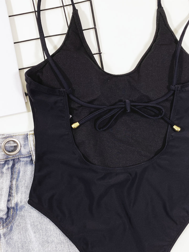 Damen Hochgeschnittener Cut-Out Badeanzug mit Bindebändern Drune