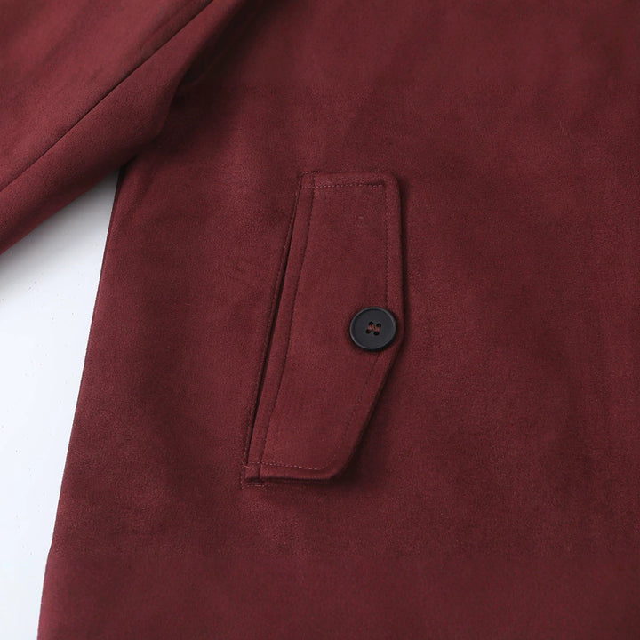 Damen Kurze Jacke in Velourslederoptik mit Stehkragen, Schulterklappen und Pattentaschen Drune