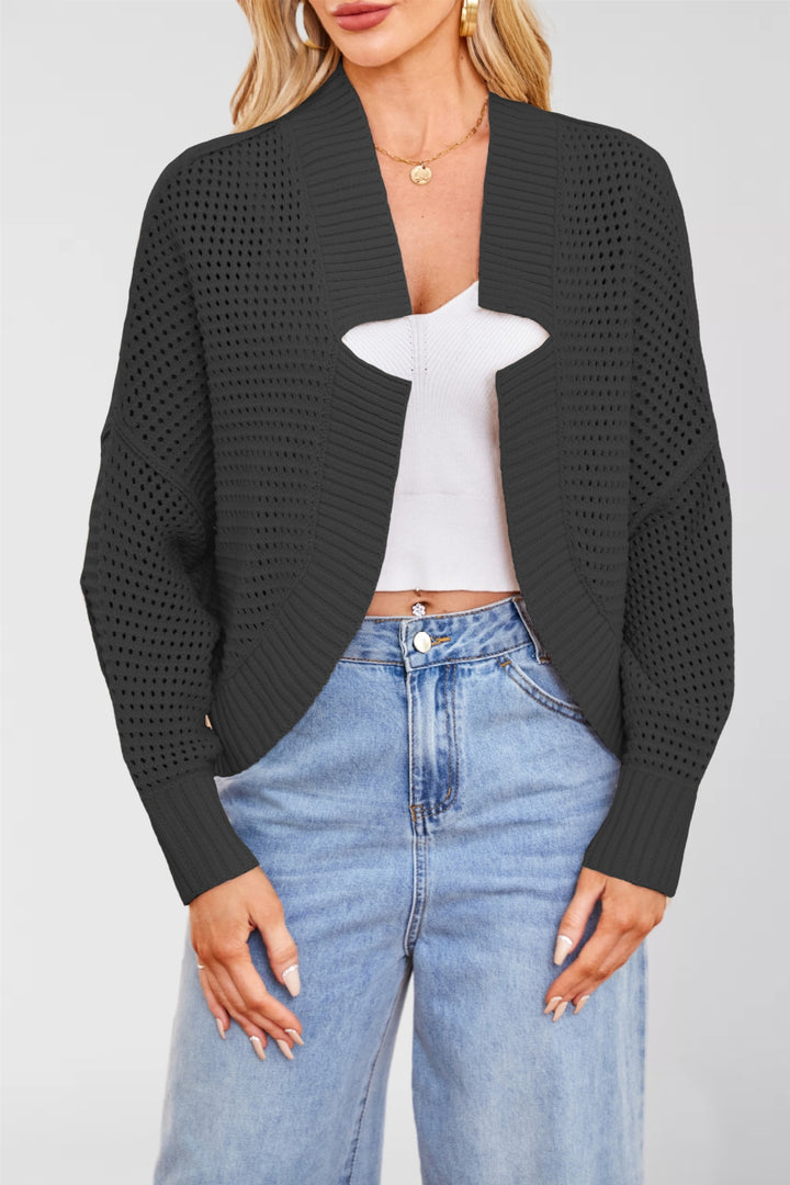 Damen luftige Strickjacke mit offener Front und strukturiertem Muster Drune