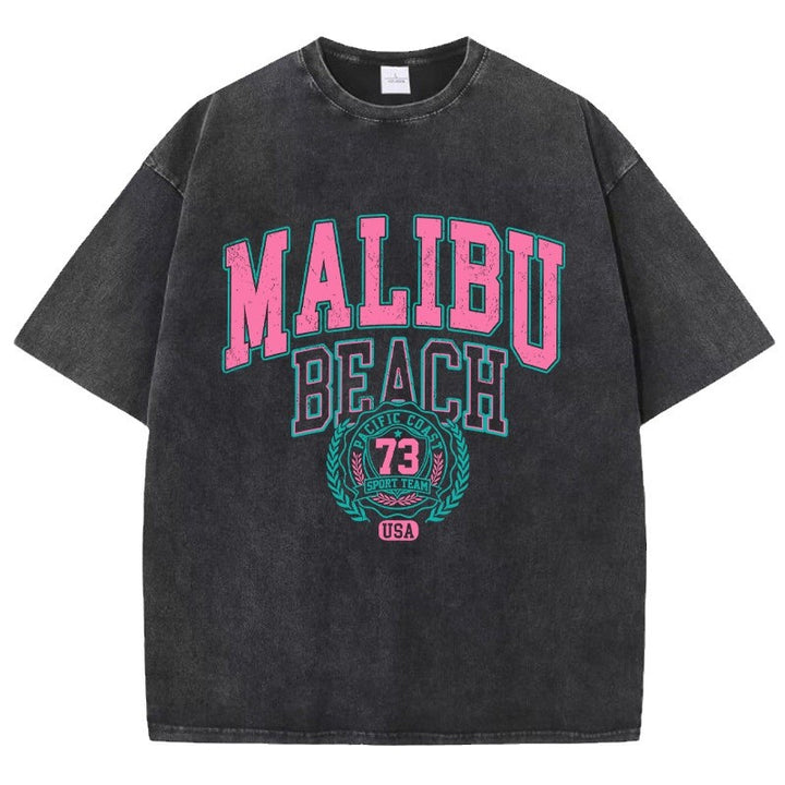 Damen Oversized T-Shirt mit lässigem Malibu Beach Print Drune