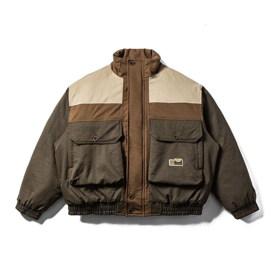 Herren Kurz geschnittener Utility-Fieldblouson mit hohem Stehkragen und großen Klappentaschen Drune