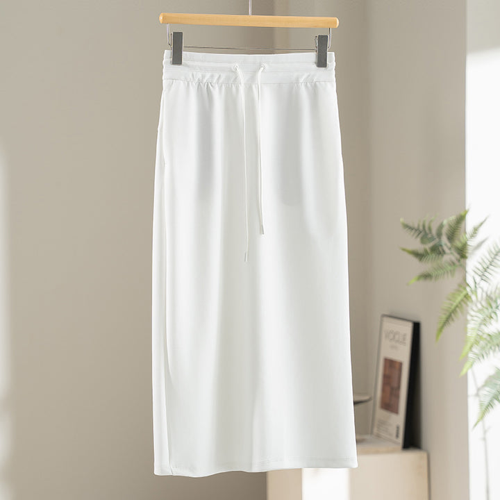 Damen Jersey-Midirock mit elastischem Tunnelzugbund und geradem Fall Drune