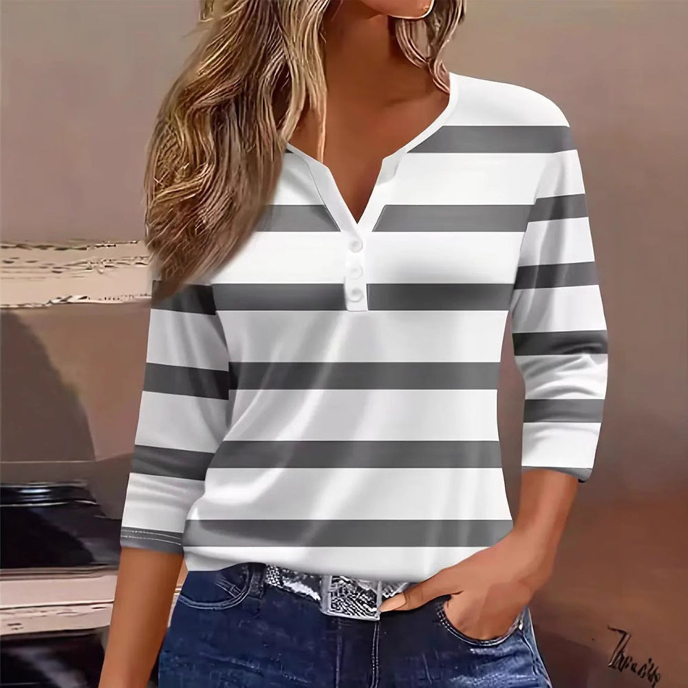 Damen Langarmshirt mit marineblauen Streifen Drune