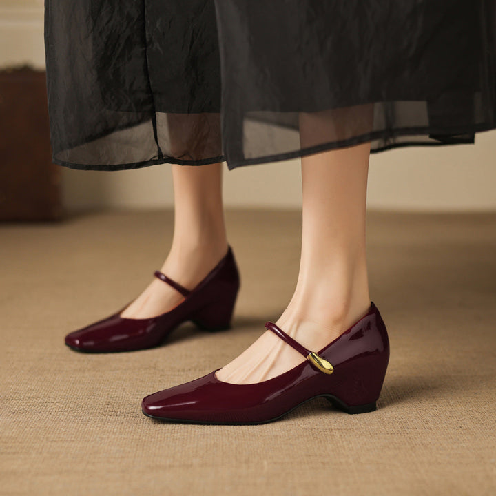Damen Elegante Mary Jane Absatzschuhe mit spitzem Design und großzügigem Riemen Drune