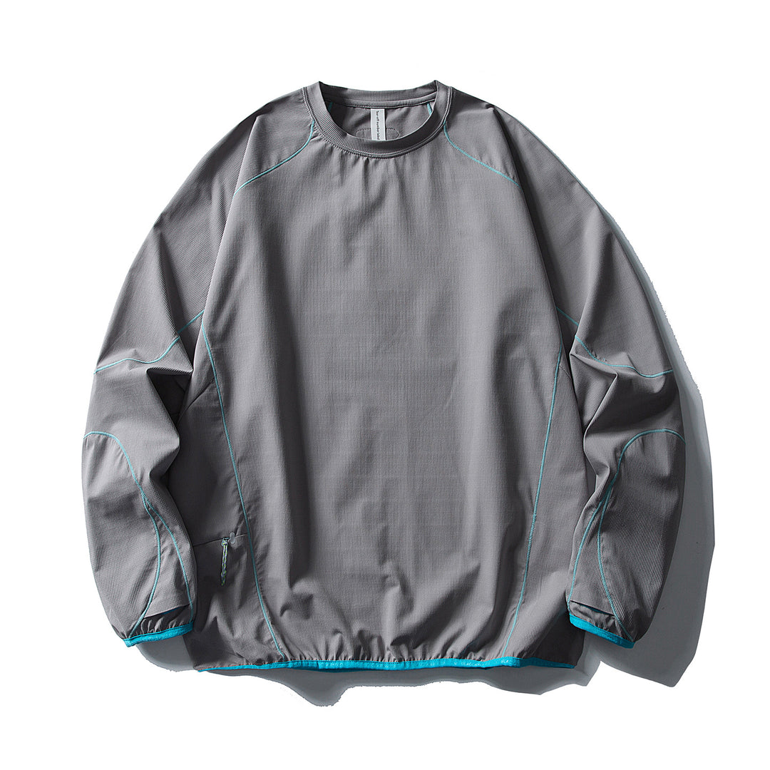 Unisex Technischer Oversize Rundhals-Pullover mit Flatlock-Nähten und seitlicher Reißverschlusstasche Drune