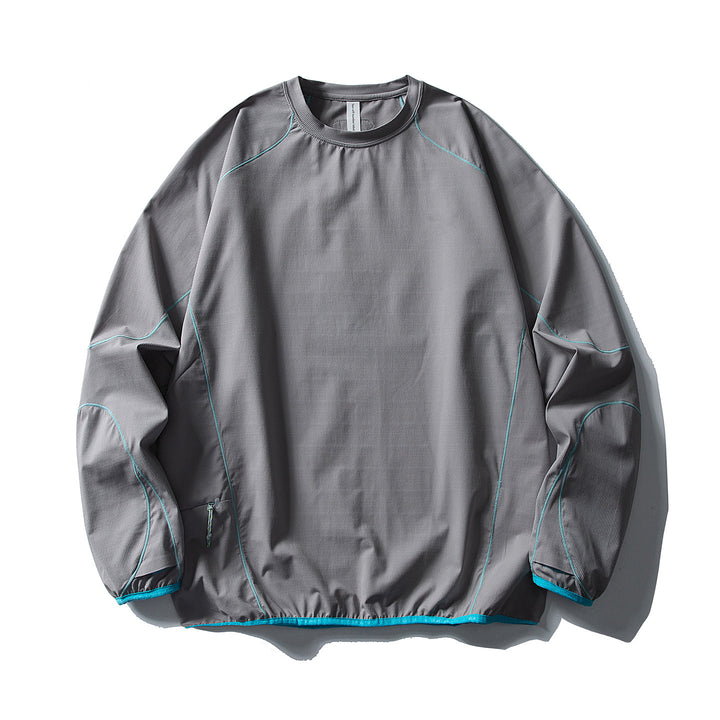 Unisex Technischer Oversize Rundhals-Pullover mit Flatlock-Nähten und seitlicher Reißverschlusstasche Drune