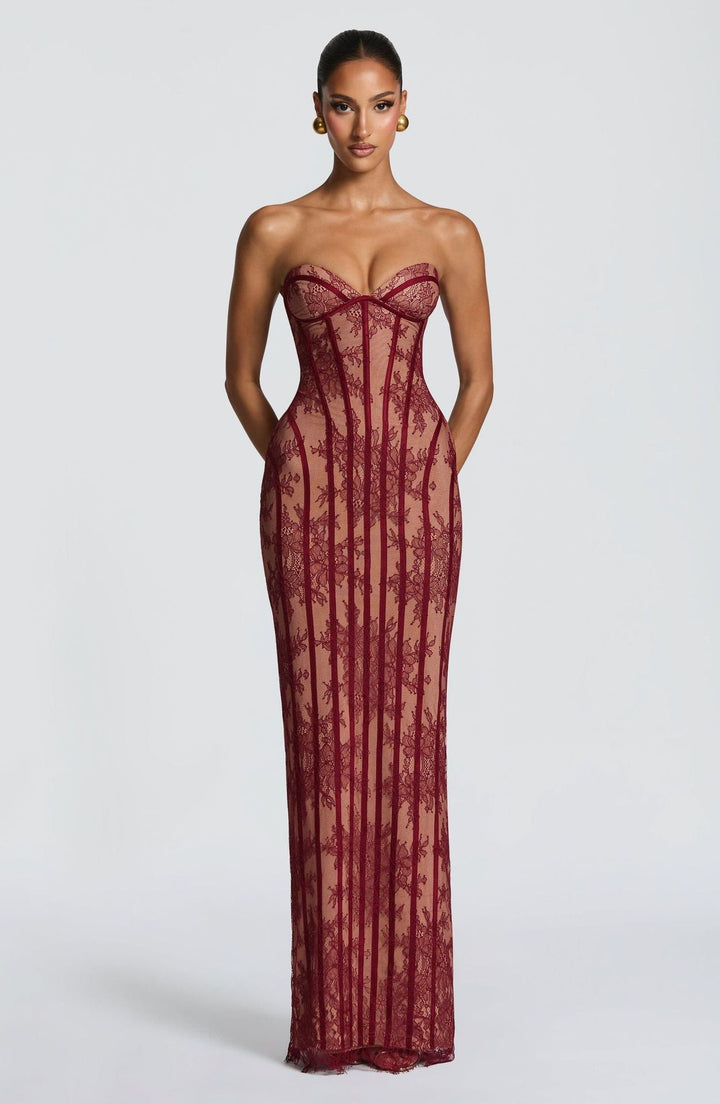Damen figurbetontes Spitzenkleid mit Bustier-Oberteil und eleganten Details Drune