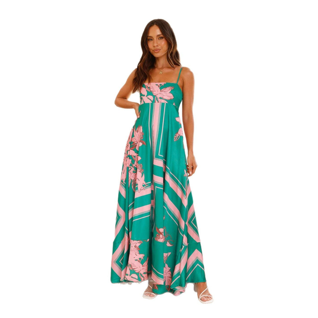 Damen Maxikleid mit elegantem floralem Design und schmalen Trägern Drune