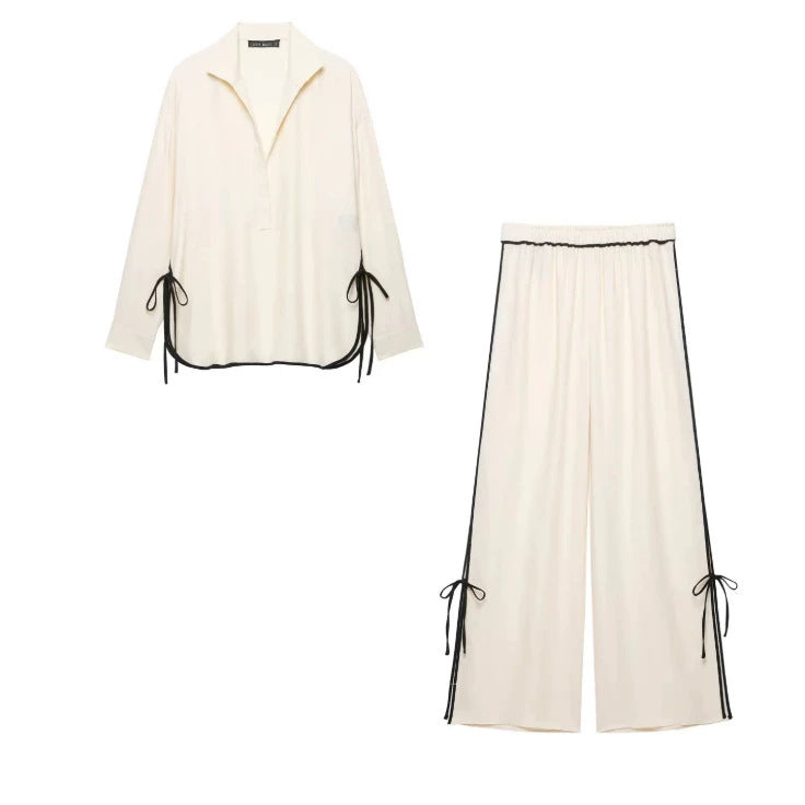Damen Weite plissierte Loungehose mit elastischem Bund Drune