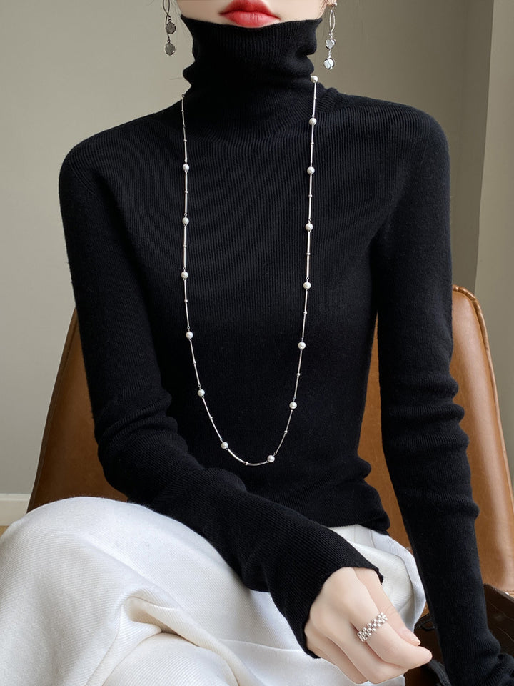 Damen Schmaler Rollkragen-Feinstrickpullover mit elastischer Rippenstruktur und minimalistischer Silhouette Drune